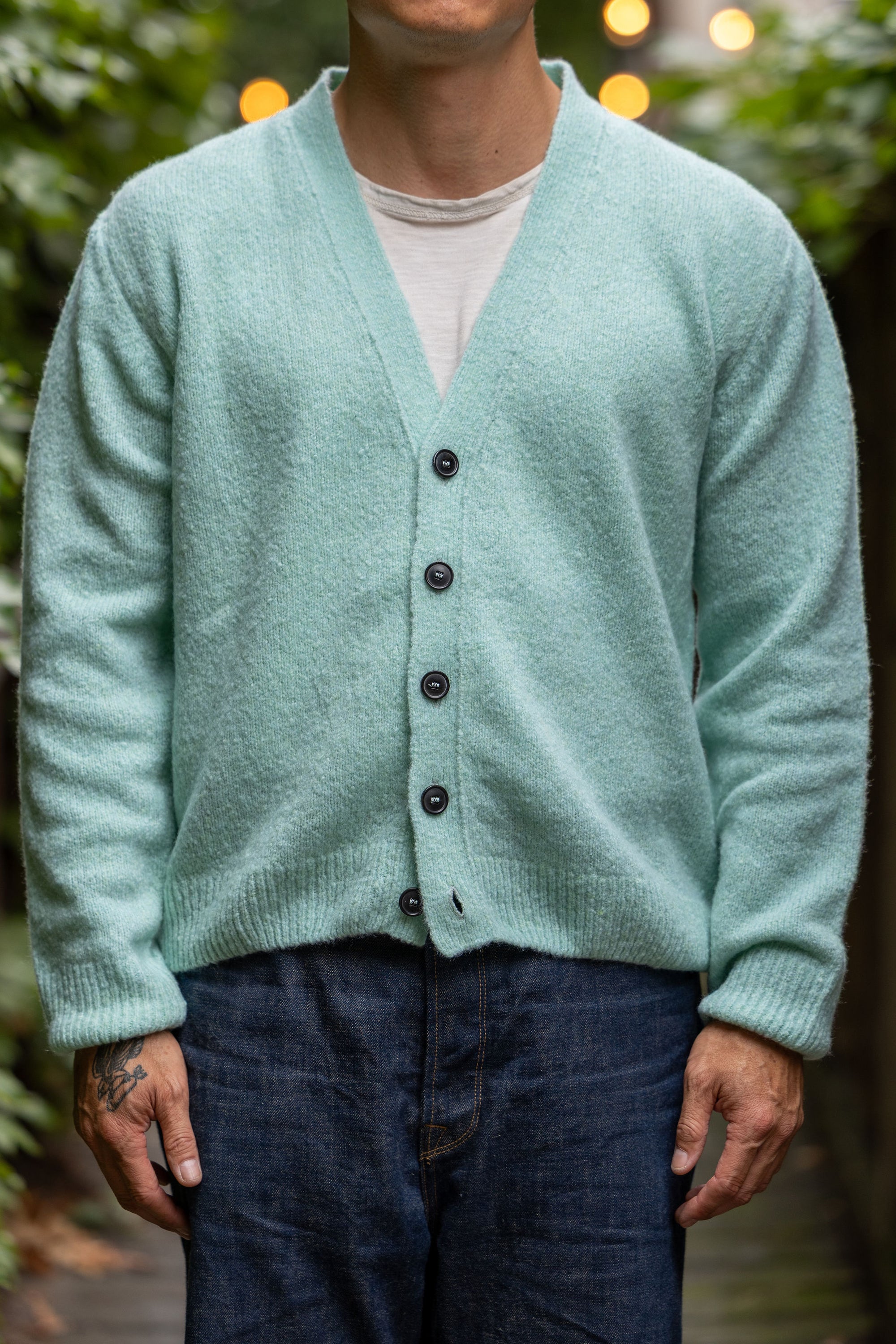 Hansen Garments Leander Classic Cardigan - Mint - model shot - front facing