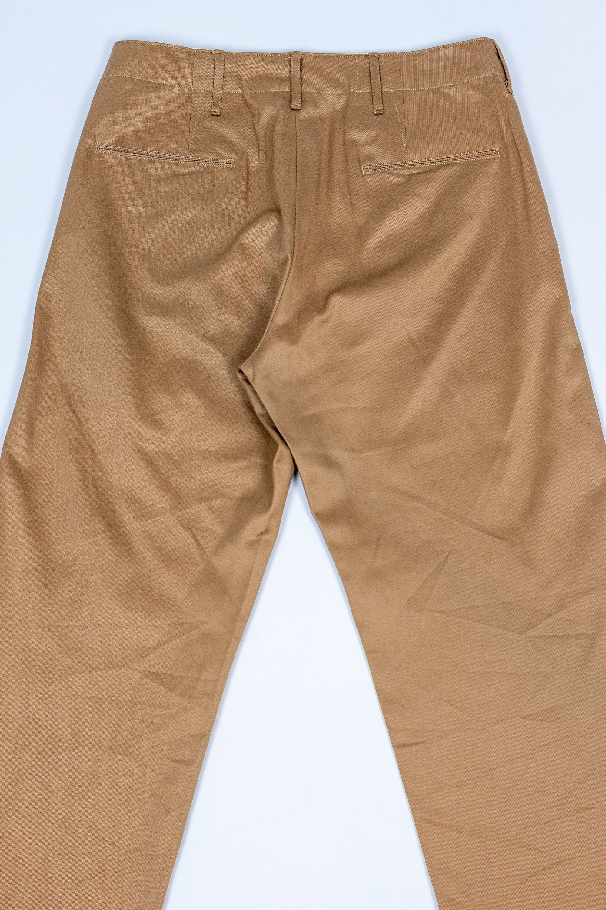 Buzz Rickson's M43035 Early Military Chinos 1945 Model in Camel - Laying flat, rear view