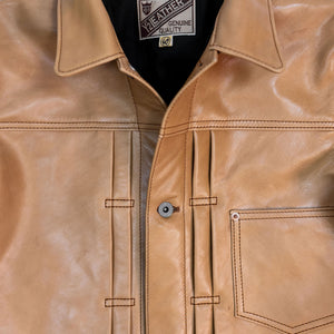 Y'2 persimmon Dyed Leather Jacket- detail of front