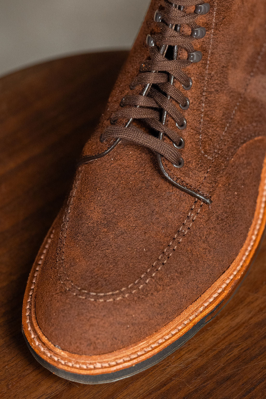alden mocc toe boots - detail of toe