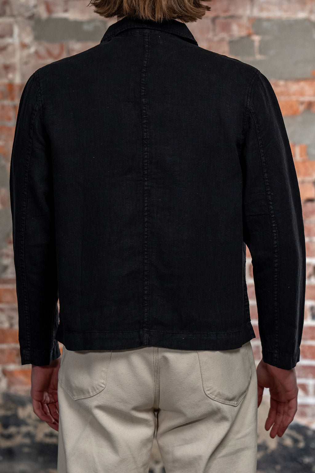 Merz b. Schwanen JKT08LI Linen Cropped Worker's Jacket - Deep Black