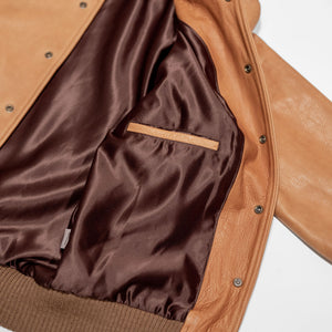 Dehen 1920 All-City Leather Jacket - Rust.  close up of inside of jacket