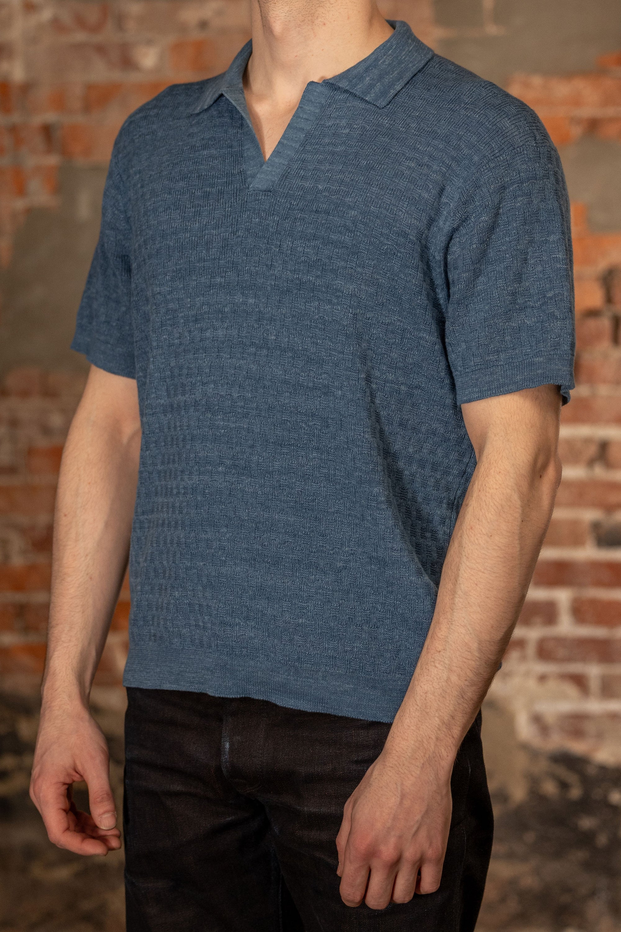 3sixteen Knit Polo - Vintage Blue Boxweave