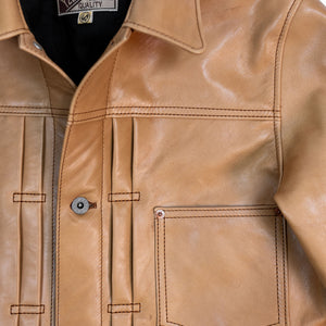 Y'2 persimmon Dyed Leather Jacket- detail of front