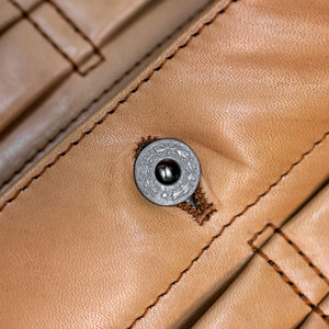 Y'2 persimmon Dyed Leather Jacket- detail of button