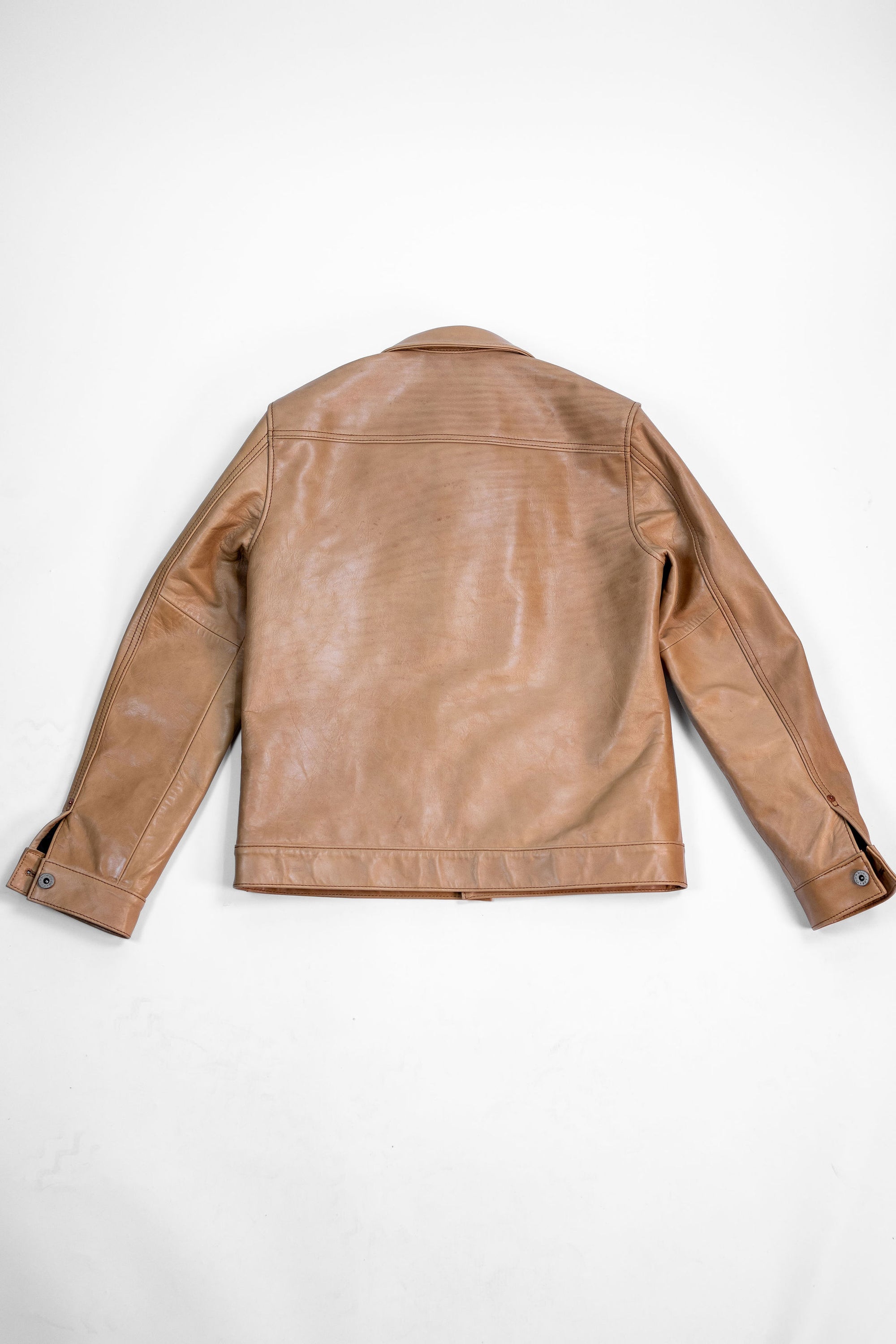 Y'2 persimmon Dyed Leather Jacket- back view flat