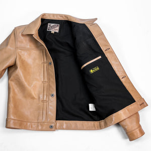 Y'2 persimmon Dyed Leather Jacket- Front view open flat