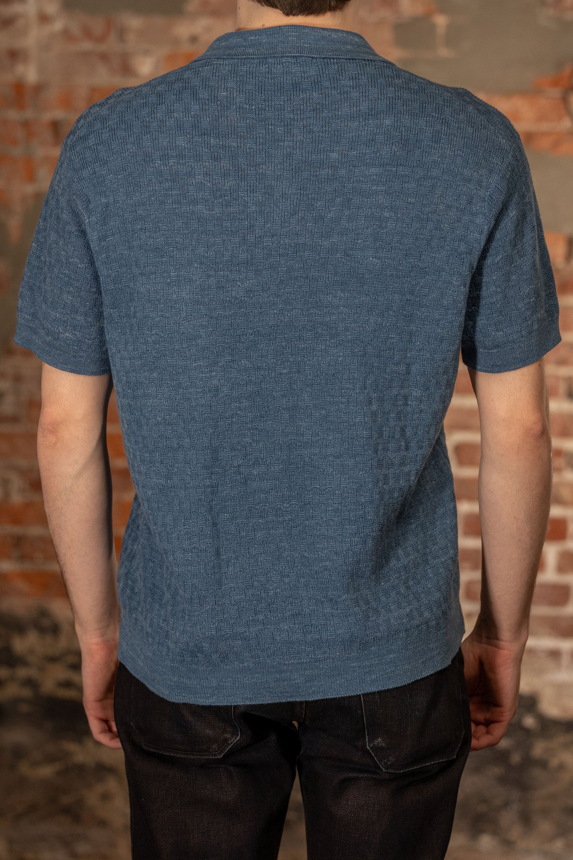 3sixteen Knit Polo - Vintage Blue Boxweave
