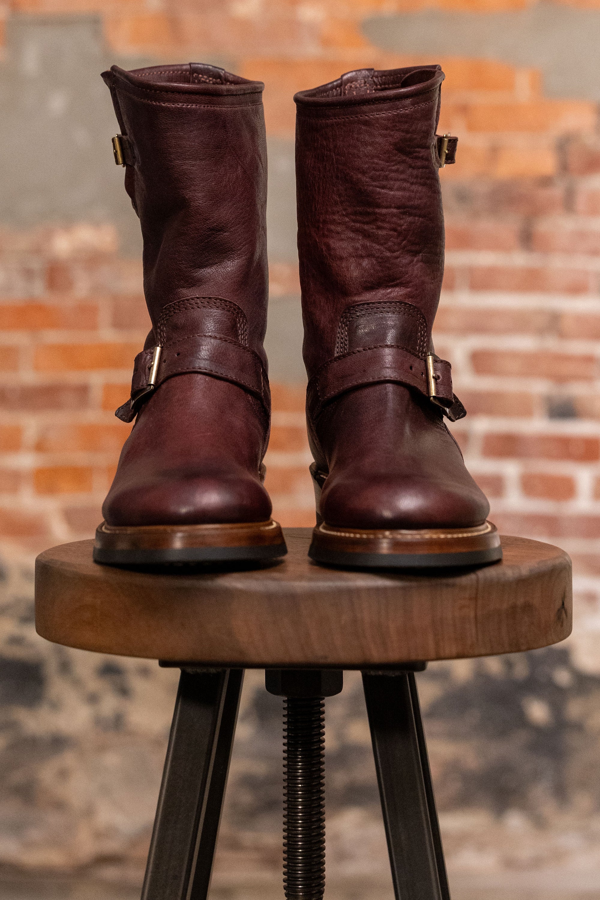 John Lofgren Wabash Engineer Boots - Burnt Burgundy Ezo Shika Deerskin