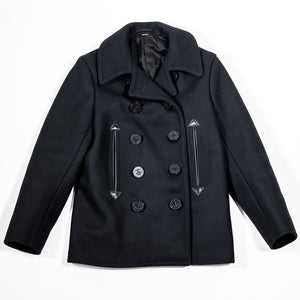 Buzz Rickson's BR12394 William Gibson Collection Black Pea Coat - Laying flat, front view