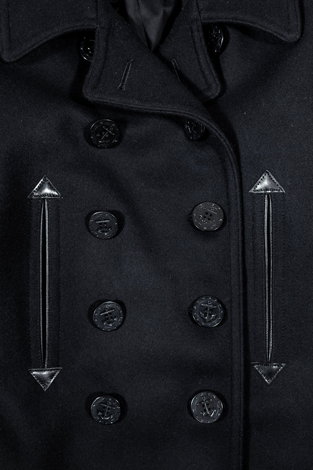 Buzz Rickson's BR12394 William Gibson Collection Black Pea Coat - Laying flat, front view close-up