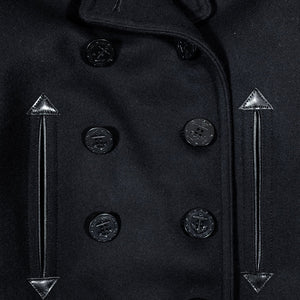 Buzz Rickson's BR12394 William Gibson Collection Black Pea Coat - Laying flat, front view close-up