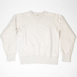 Buzz Rickson's BR65622 Set-in Crew Neck Sweatshirt in Oatmeal - Laying flat, front view