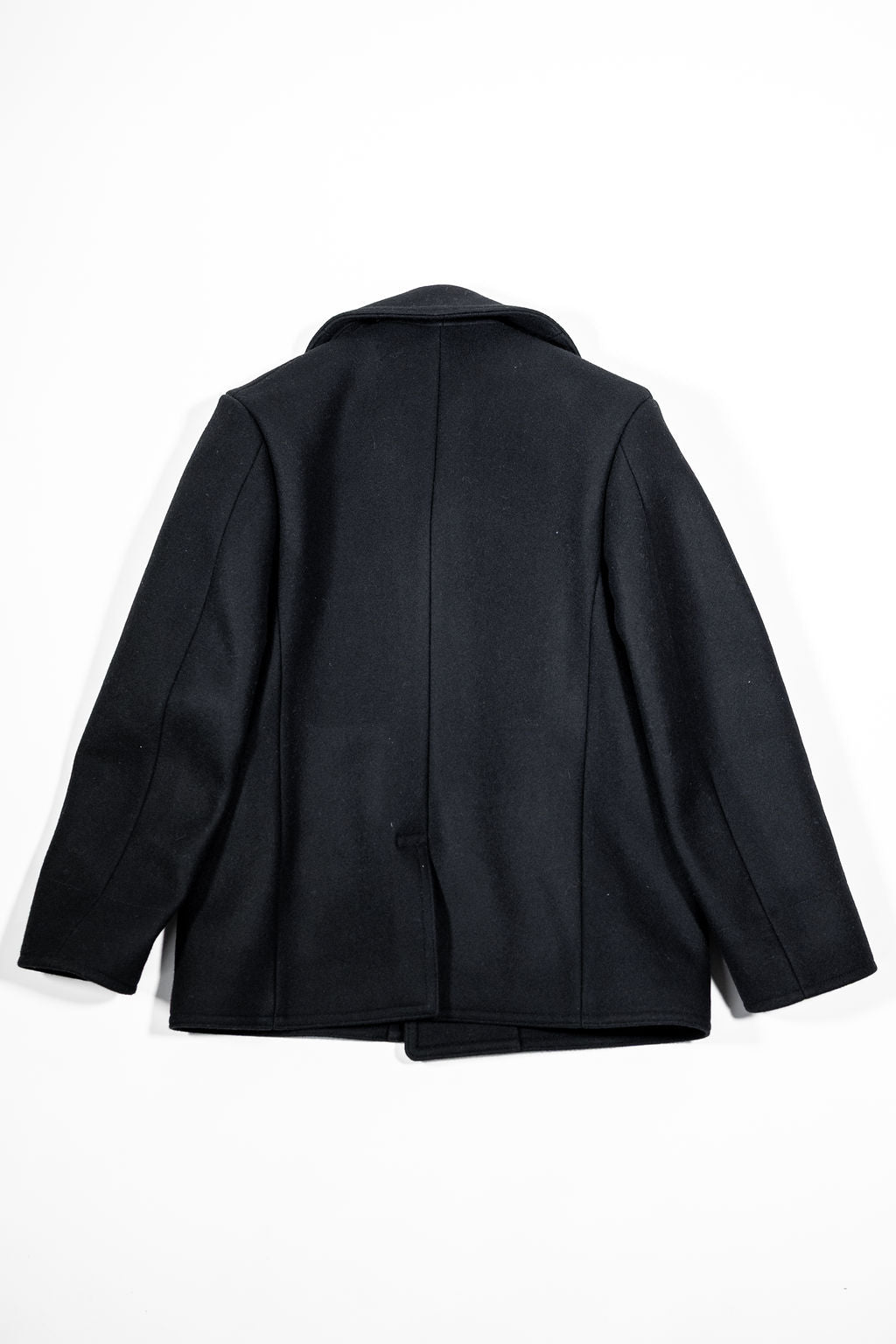 Buzz Rickson's BR12394 William Gibson Collection Black Pea Coat - Laying flat, rear view