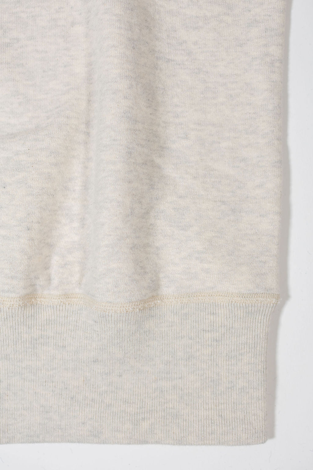 Buzz Rickson's BR65622 Set-in Crew Neck Sweatshirt in Oatmeal - Laying flat, close-up on waistband