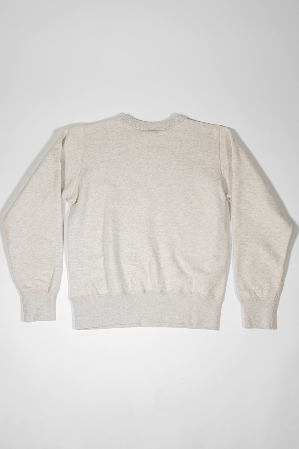Buzz Rickson's BR65622 Set-in Crew Neck Sweatshirt in Oatmeal - Laying flat, rear view