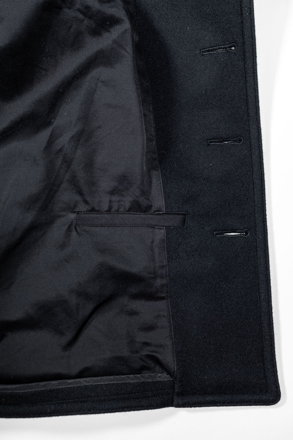 Buzz Rickson's BR12394 William Gibson Collection Black Pea Coat - Close-up on inside lining