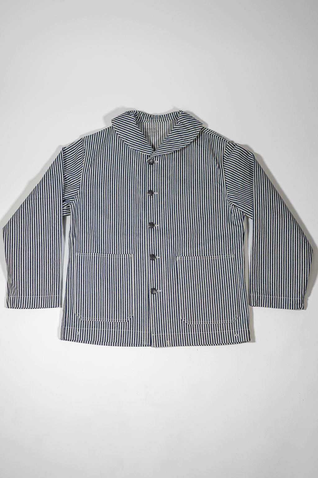 Buzz Rickson's BR15303 US Navy WWⅡ striped Utility Hickory Jacket - laying flat, front view