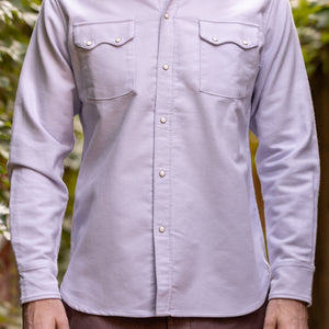 Wythe Moleskin Pearlsnap Shirt - Alpenglow - Front View on Model