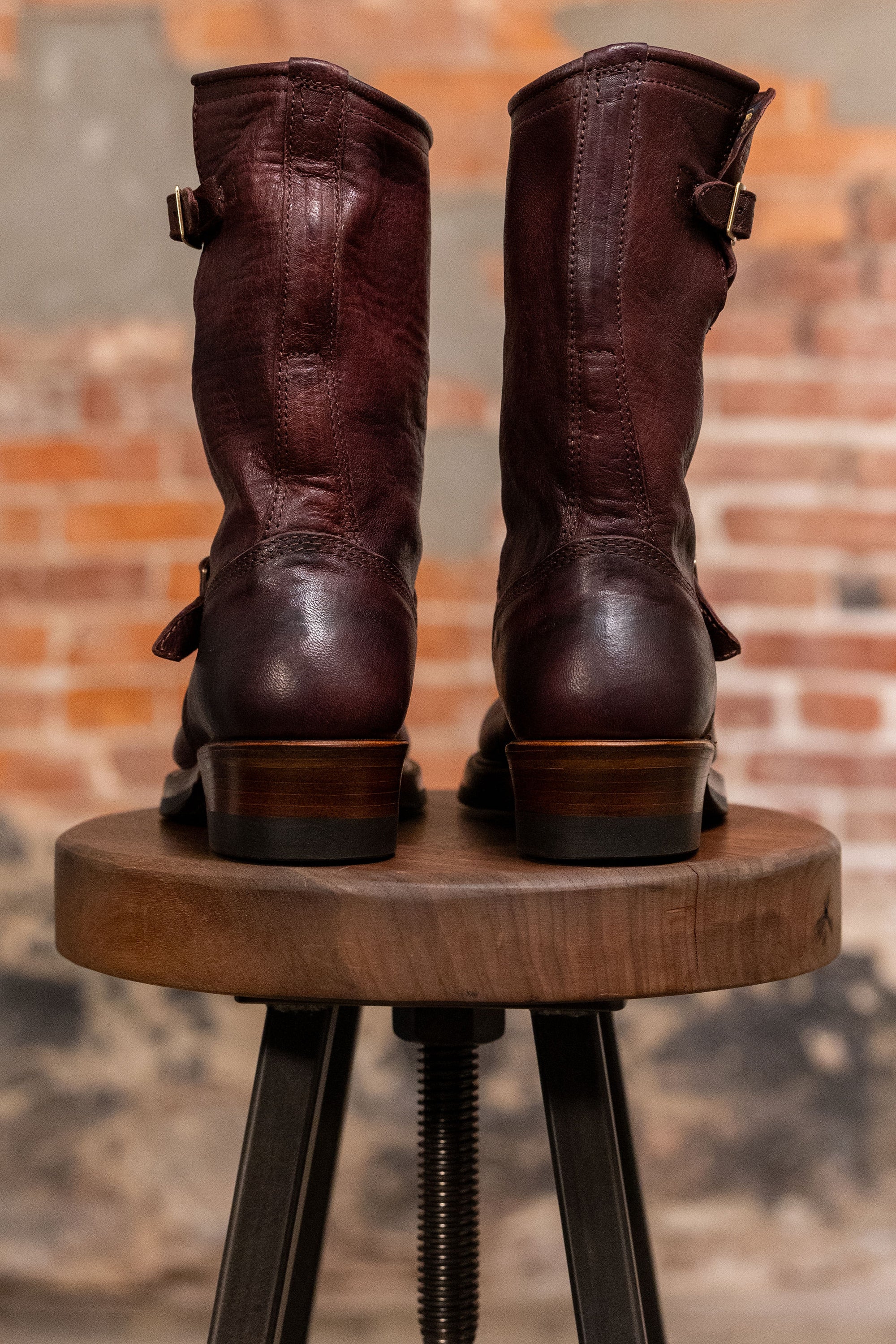 John Lofgren Wabash Engineer Boots - Burnt Burgundy Ezo Shika Deerskin