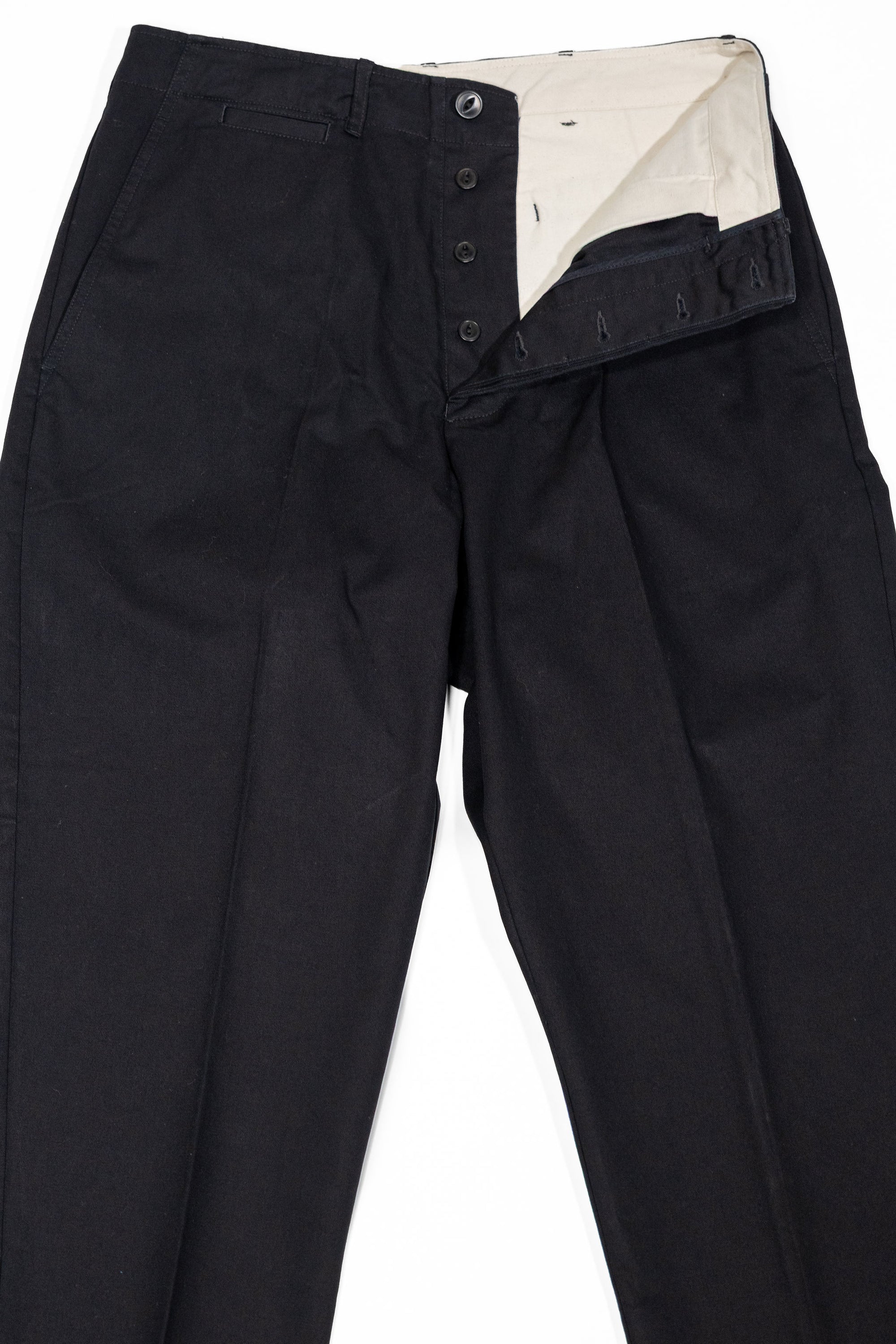 Merz b. Schwanen CHINO01 1920s Cotton Twill Worker Chino - Deep Black