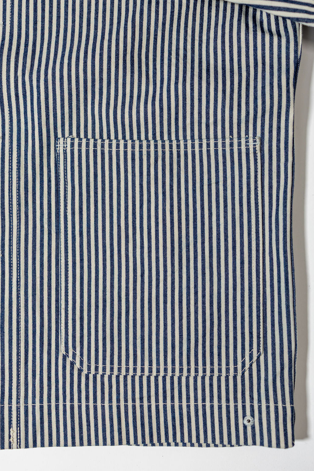 Buzz Rickson's BR15303 US Navy WWⅡ striped Utility Hickory Jacket - laying flat, close-up on pocket