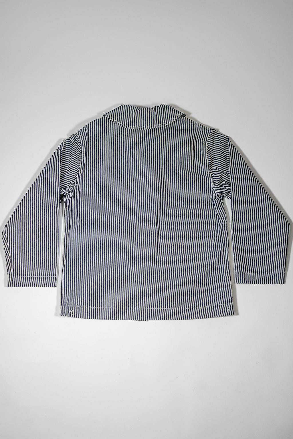 Buzz Rickson's BR15303 US Navy WWⅡ striped Utility Hickory Jacket - laying flat, rear view