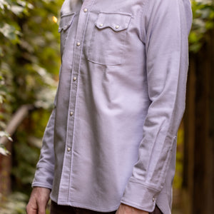 Wythe Moleskin Pearlsnap Shirt - Alpenglow - Three Quarter View on Model