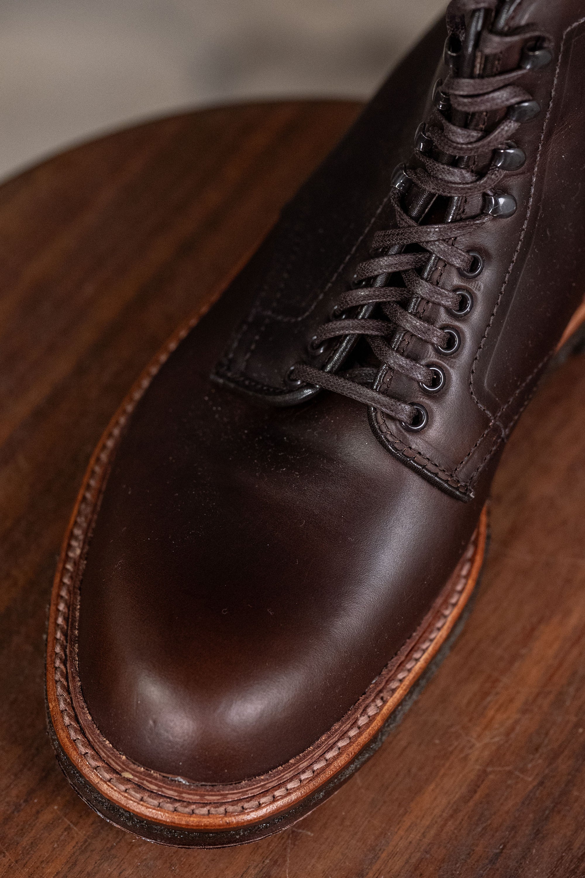 Alden Plain Toe boots - detail of toe and laces
