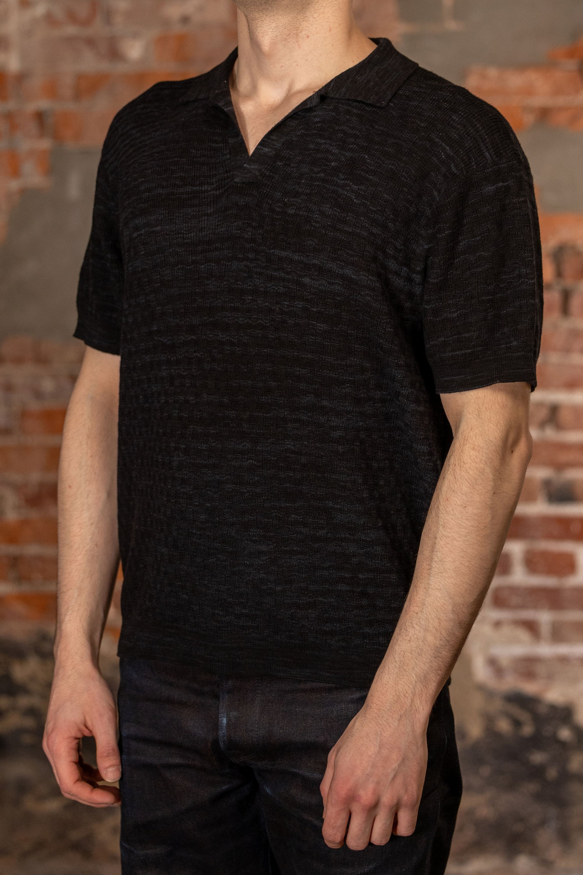 3sixteen Knit Polo - Vintage Black Boxweave
