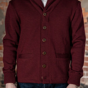 Dehen 1920 Shawl Sweater Coat - Burgundy. on model front profile