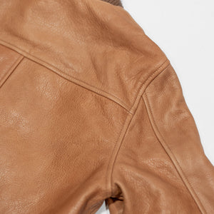 Dehen 1920 All-City Leather Jacket - Rust. close up of back shoulder detail