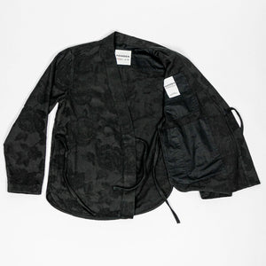Hansen Garments Roman Loose Cut Jacket - Black Flowers - product shot - front facing - open jacket -  white background