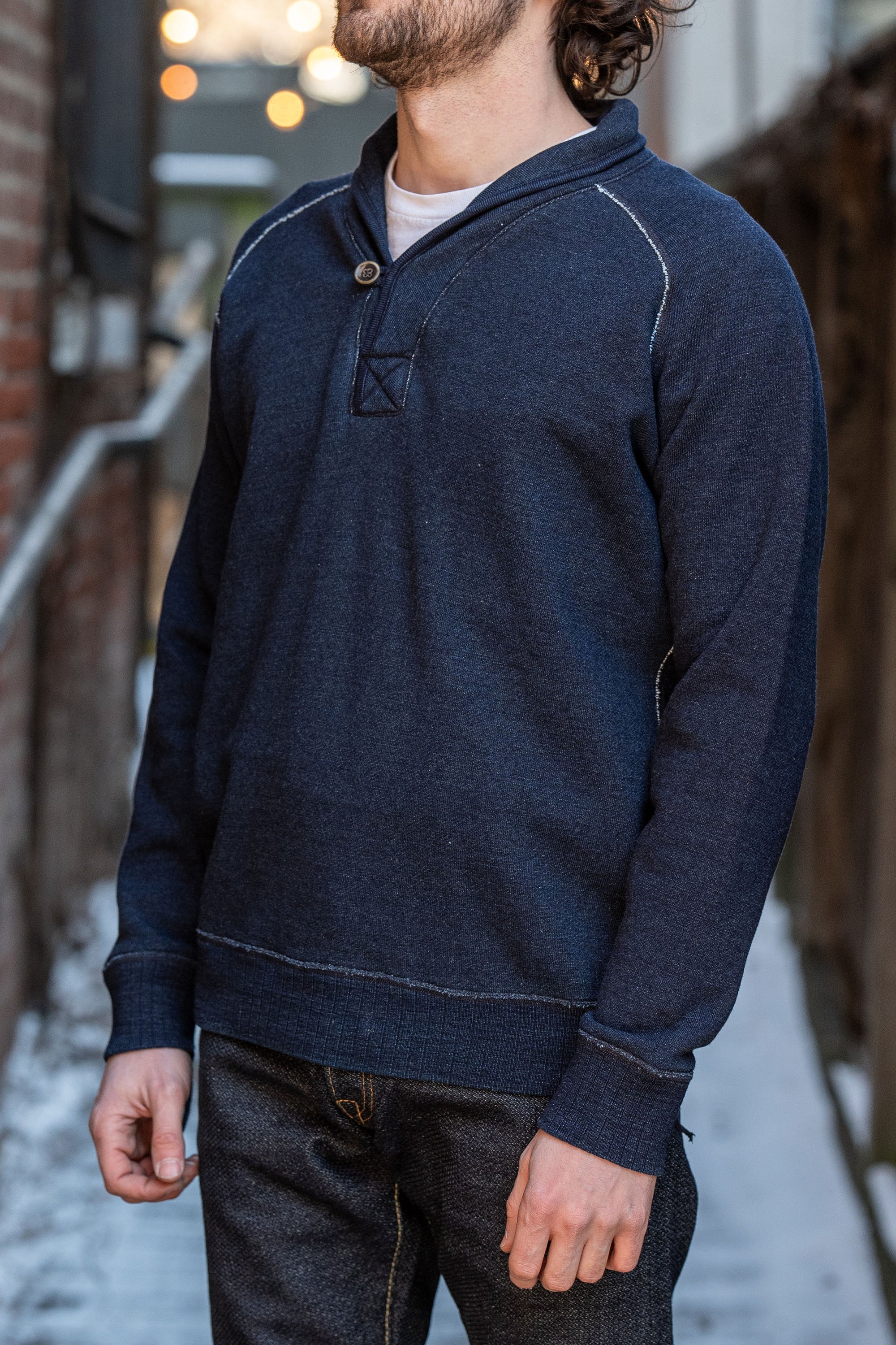 Pure Blue Japan 5408-1 Shawl Collar Sweatshirt - Indigo