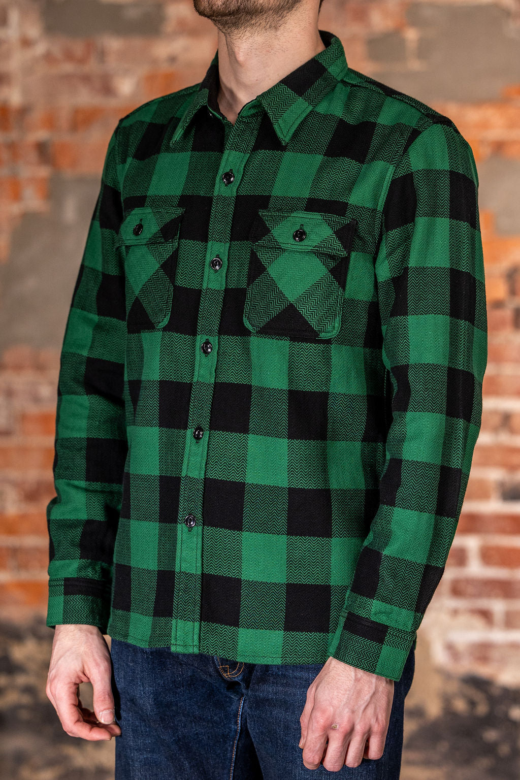 The Flat Head SNR-101L Block Check Flannel Shirt - Green/Black