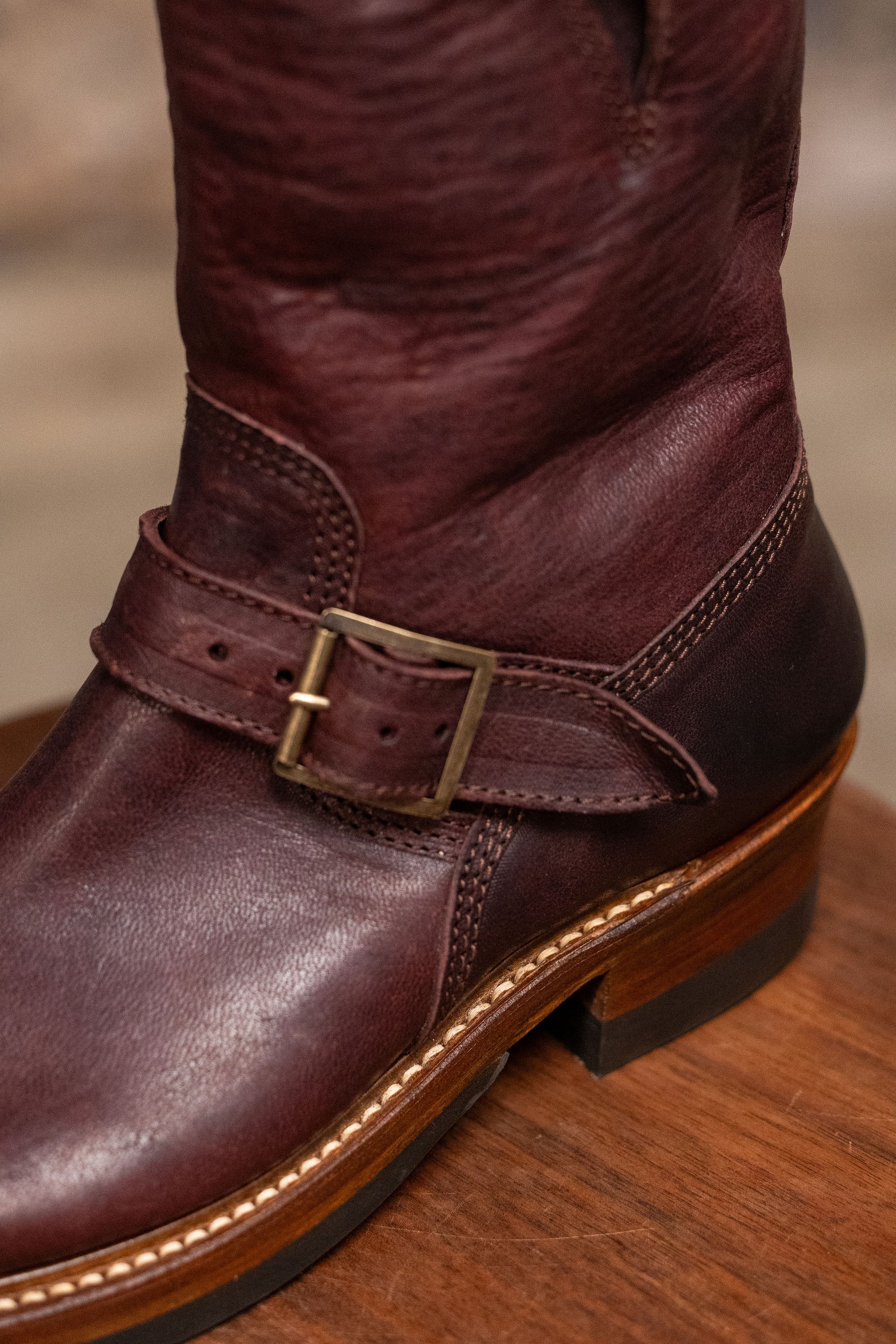 John Lofgren Wabash Engineer Boots - Burnt Burgundy Ezo Shika Deerskin