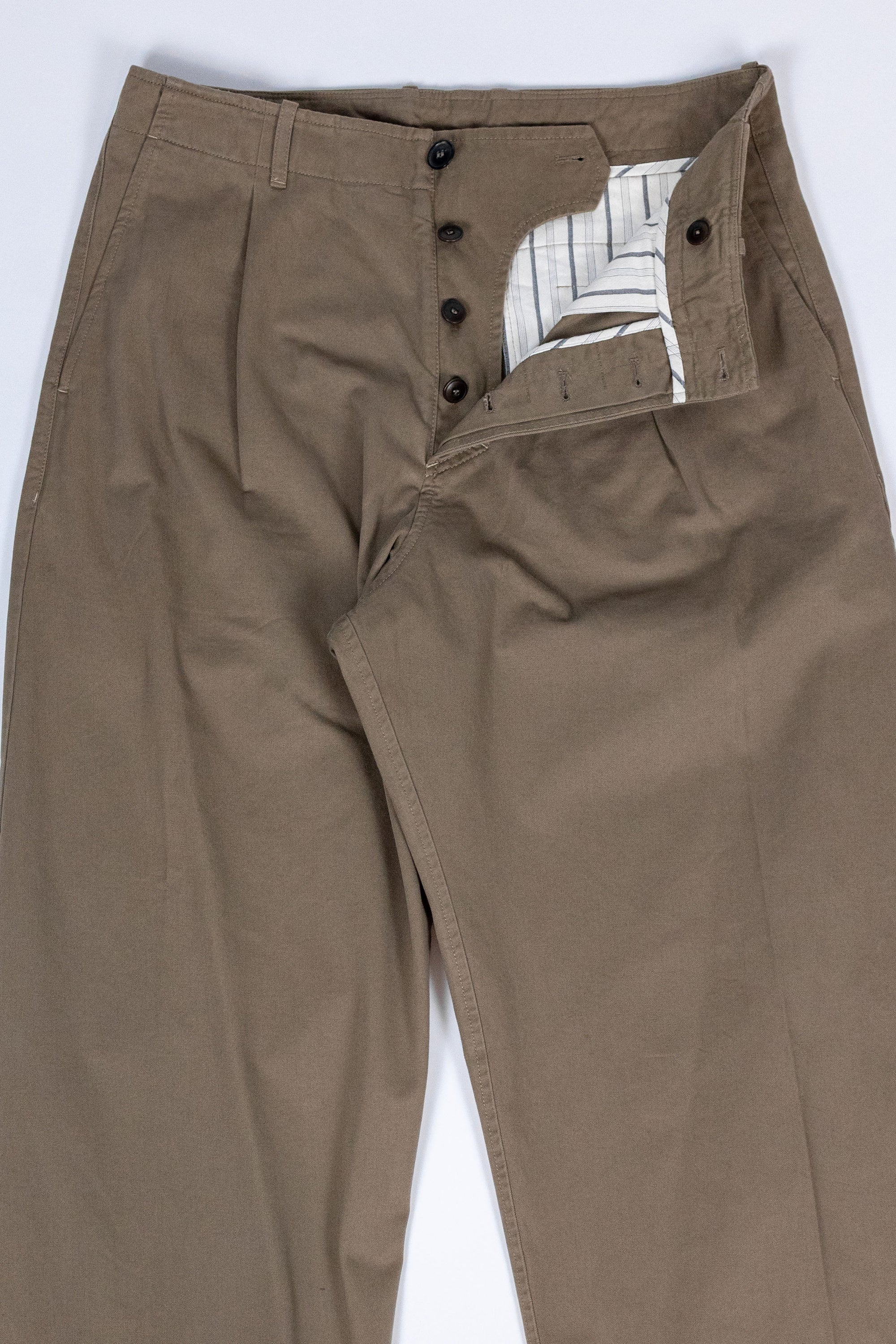 Hansen Garments Bobby Wide Pleated Trousers - Beige - product shot - front facing - white background - pants open