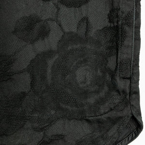 Hansen Garments Roman Loose Cut Jacket - Black Flowers - product shot - front facing - close up -  detail of fabric and bottom of jacket - white background