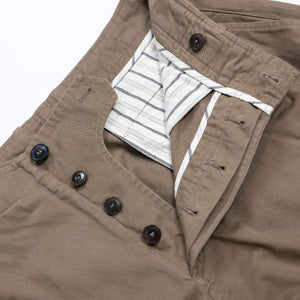 Hansen Garments Bobby Wide Pleated Trousers - Beige - product shot - front facing - white background - pants open - detail of buttons and interior
