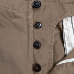 Hansen Garments Bobby Wide Pleated Trousers - Beige - product shot - front facing - white background - pants open - detail of buttons