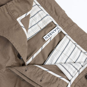 Hansen Garments Bobby Wide Pleated Trousers - Beige - product shot - front facing - white background - pants open - detail of brand tag and interior