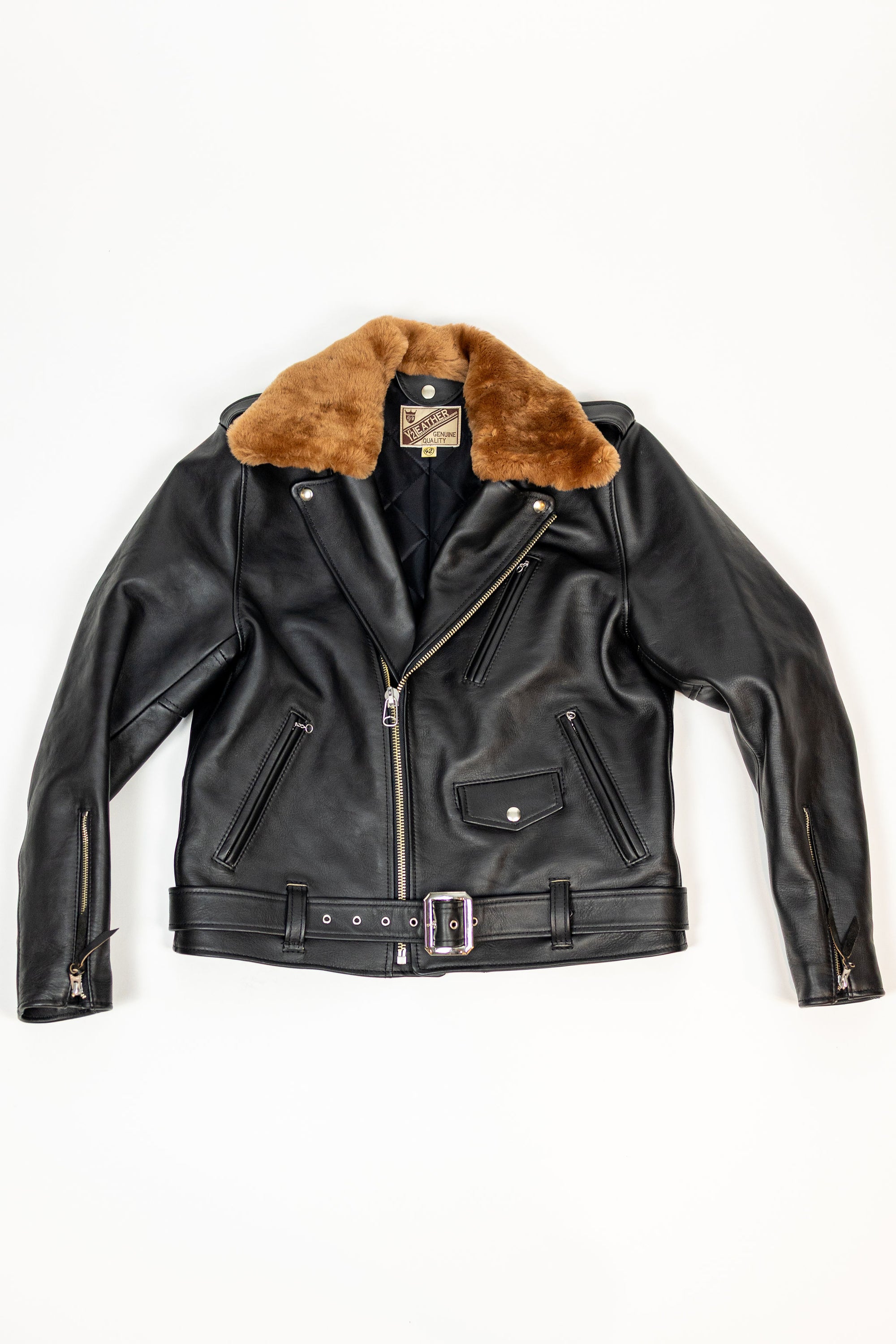 Y'2 Sumi Dyed Leather Jacket- Front view flat lay