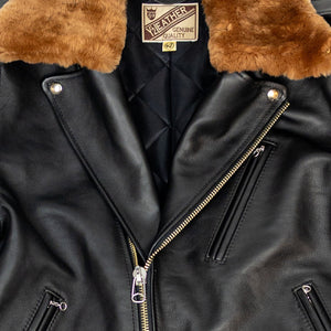 Y'2 Sumi Dyed Leather Jacket- Front view flat lay details