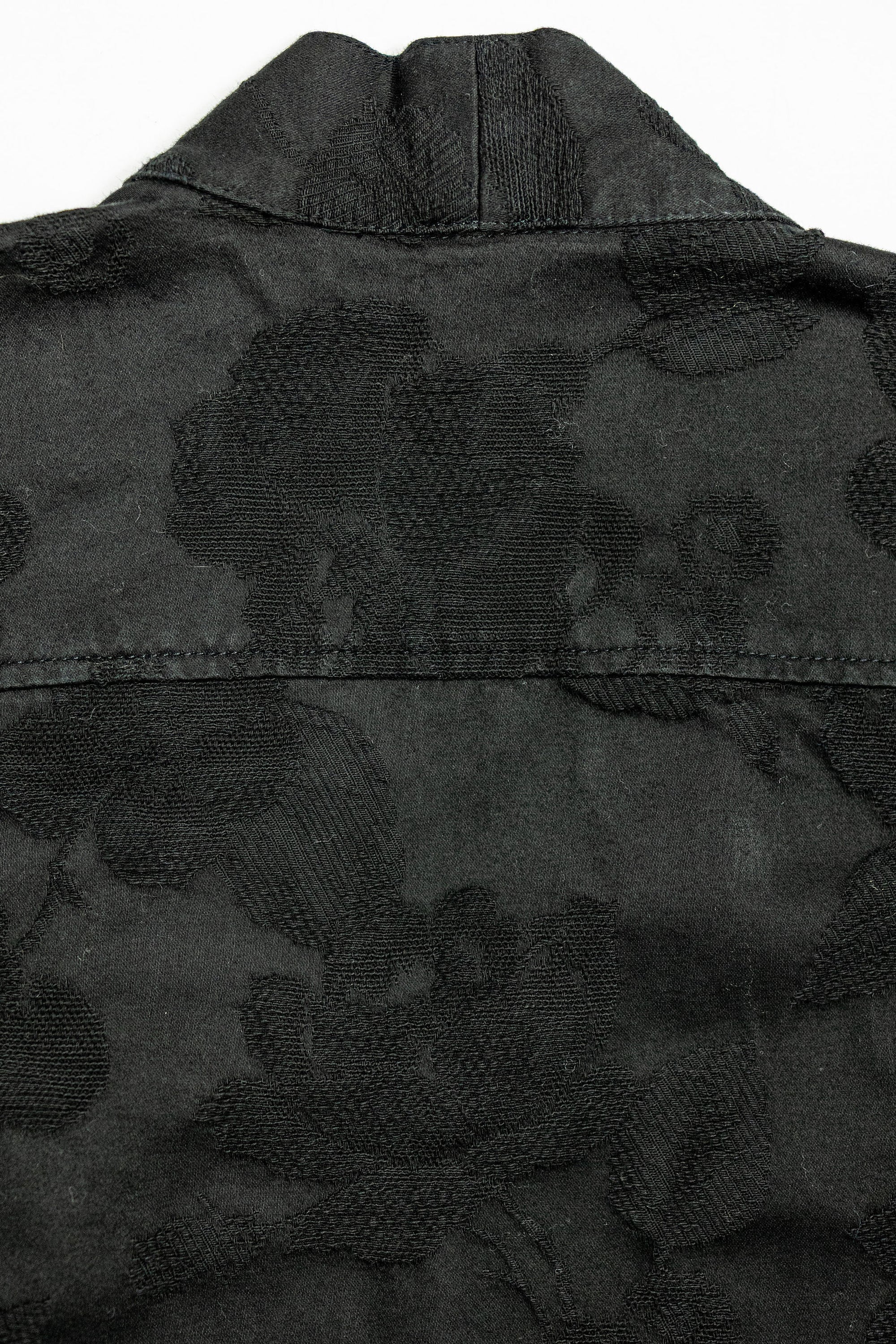 Hansen Garments Roman Loose Cut Jacket - Black Flowers - product shot - back facing - close up -  detail of fabric and collar