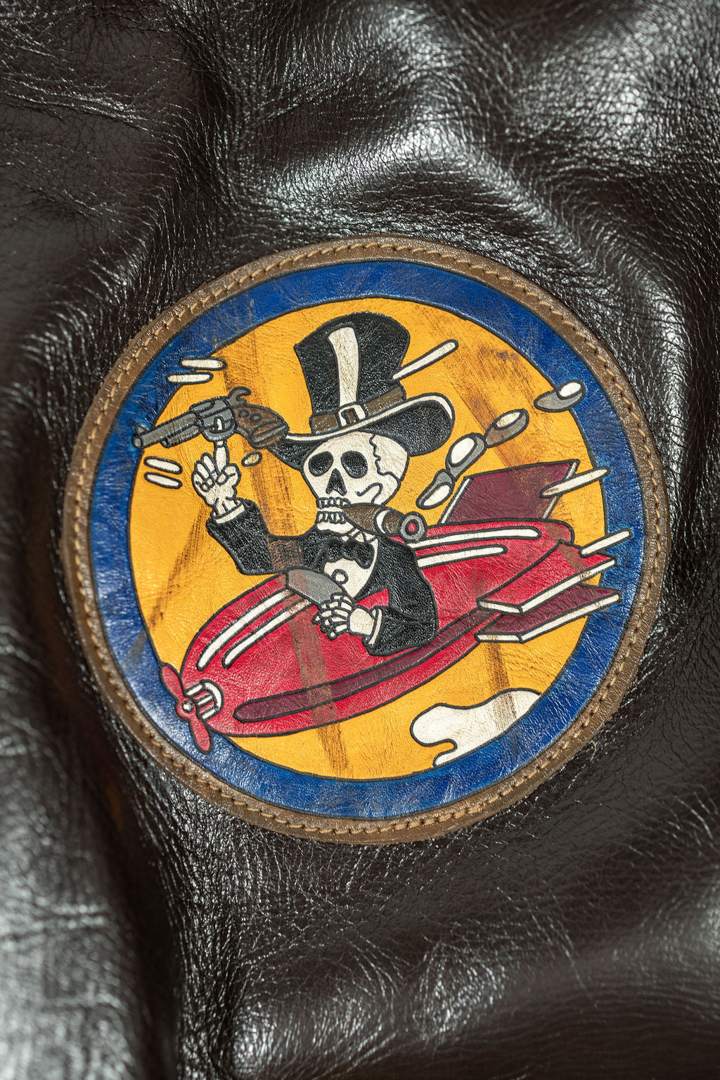 Buzz Rickson's BR80669 Type A-2 - Close-up on skeleton in plane chest patch