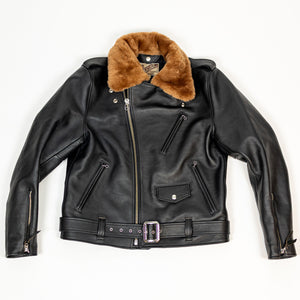 Y'2 Sumi Dyed Leather Jacket- Front view flat lay zipped up