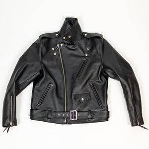 Y'2 Sumi Dyed Leather Jacket- Front view flat lay