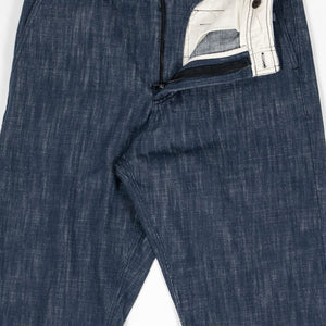 Hansen Garments Trygve Wide Cut Cropped Trousers - Denim Blue - product shot - front facing - white background - pants zipped open