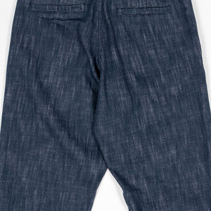 Hansen Garments Trygve Wide Cut Cropped Trousers - Denim Blue - product shot - back facing - white background - back pocket & waist - close up - detail