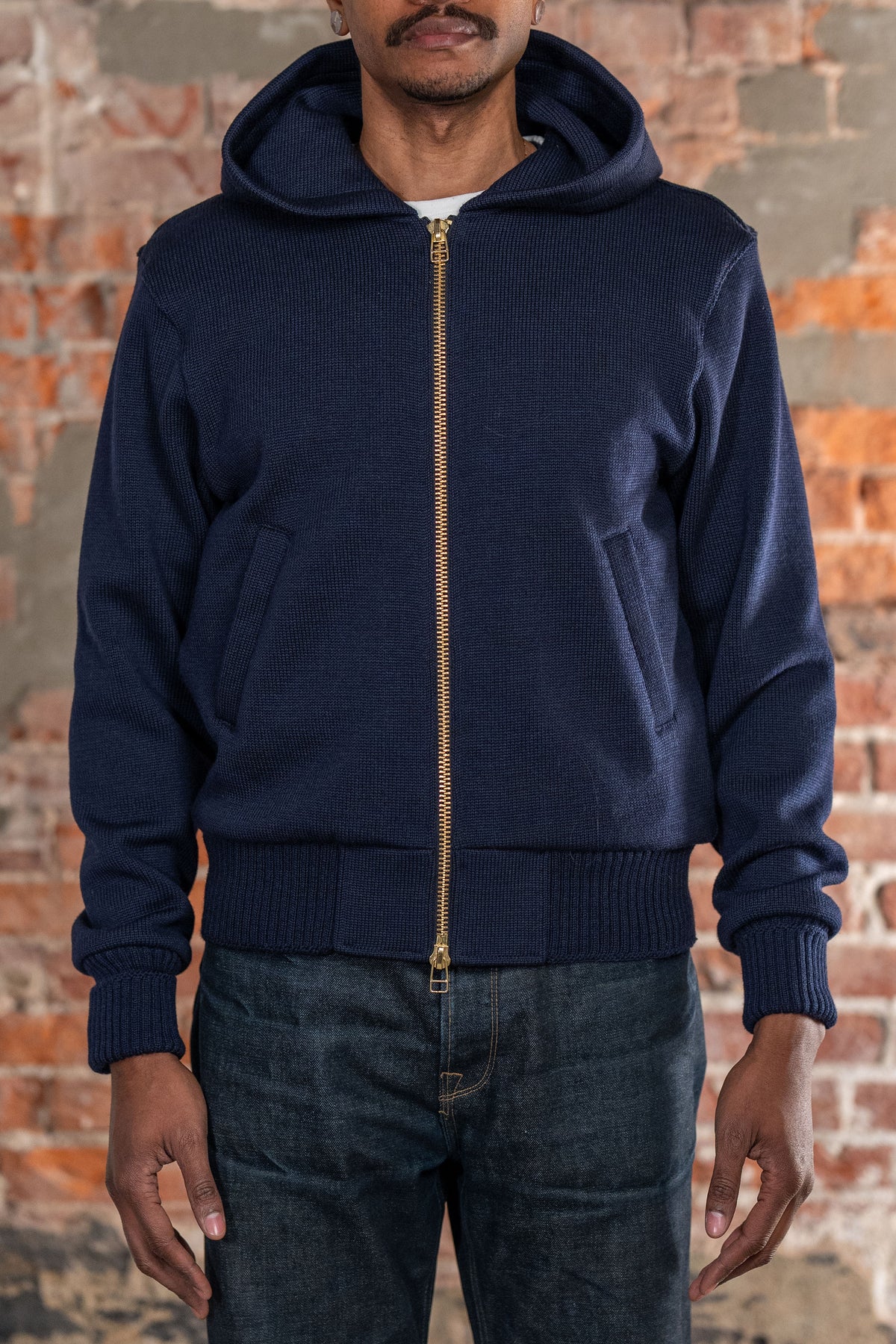 Dehen 1920 Full-Throttle Moto Hoodie - Dark Navy. on model front profile